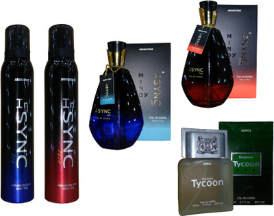

Aroma tree InSYNC Ice And Fire Deo With Ice Fire And Homme Tycoon Perfume Set Combo Set(Set of 5)