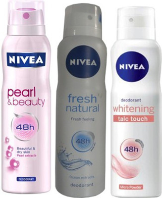 

Nivea Whitening Talc touch ,Pearl&Beauty,fresh natural Deodorants Pack of 3 For Women Combo Set(Set of 3)