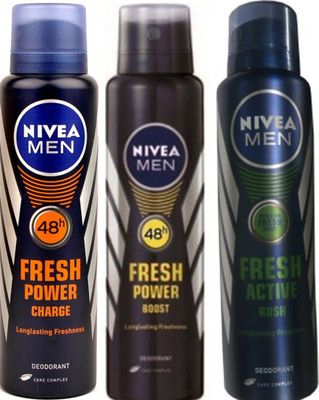 

Nivea Fresh Boost,Fresh Charge,Fresh Active Rush (Set Of 3) Deo For Men Combo Set(Set of 3)