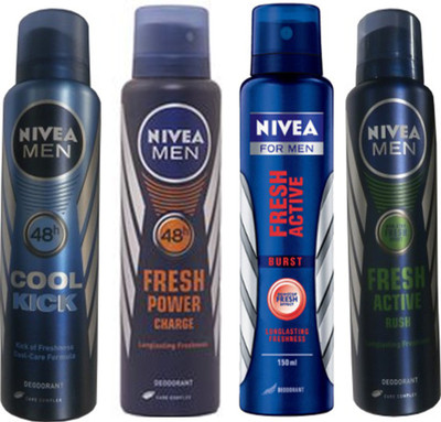 

Nivea Cool Cick ,Fresh Power Charge,Burst,Rush Deodorantsbody Spray(Pack Of4) Combo Set(Set of 4)