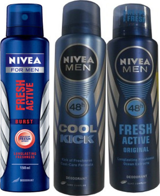 

Nivea Fresh Active Original,Cool Cick,Fresh Active Burst (Set Of 3)Deo For Men Combo Set(Set of 3)