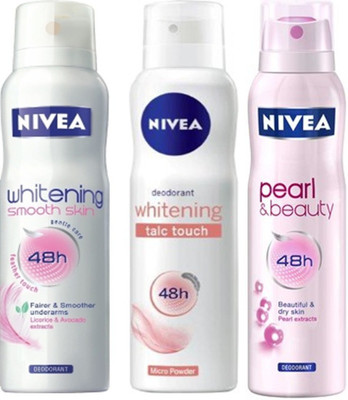 

Nivea Whitening Smooth Skin,Pearl&Beauty,Talc touch Deodorants Pack of 3 For Women Combo Set(Set of 3)