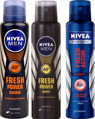 

Nivea Fresh Boost,Fresh Charge,Fresh Active Burst (Set Of 3) Deo For Men Combo Set(Set of 3)