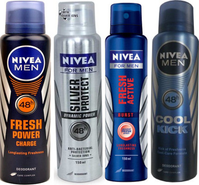 

Nivea Silver Protect Dynamic Power,Cool Cick,Fresh Active Burst,Fresh Power Charge (Set Of 4)Deo For Men Combo Set(Set of 4)