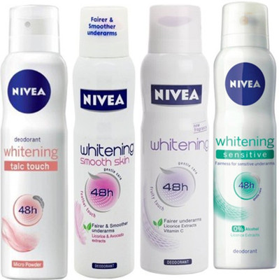 

Nivea Whitening Sensitive ,Fruity Touch,Smooth Skin,Talc touch Deodorants Pack of 4 For Women Combo Set(Set of 4)