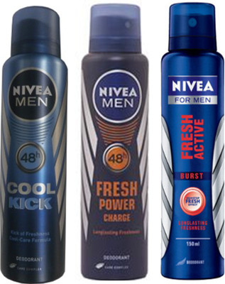 

Nivea Cool Cick ,Fresh Power Charge, Fresh Active Burst (Set Of 3) Deo For Men Combo Set(Set of 3)
