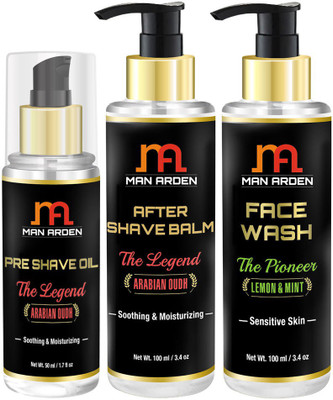 

Man arden Pre Shave Oil (The Legend) + After Shave Balm (The Legend) + Face Wash (The Pioneer) Combo Set