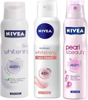 

Nivea Whitening Fruity touch,Pearl&Beauty,Talc touch Deodorants Pack of 3 For Women Combo Set(Set of 3)