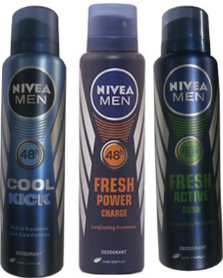 

Nivea Cool Cick ,Fresh Power Charge, Fresh Active Rush(Set Of 3) Deo For Men Combo Set(Set of 3)