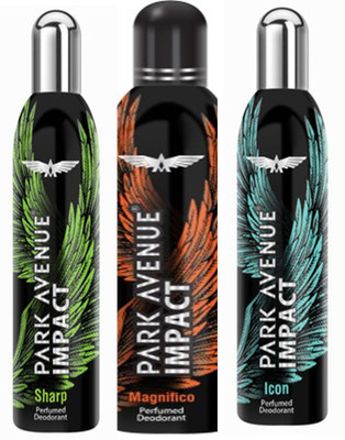

Park avenue Impact Magnifico,Sharp,Icon prefumed Deodorants pack of 3 for Men Combo Set(Set of 3)