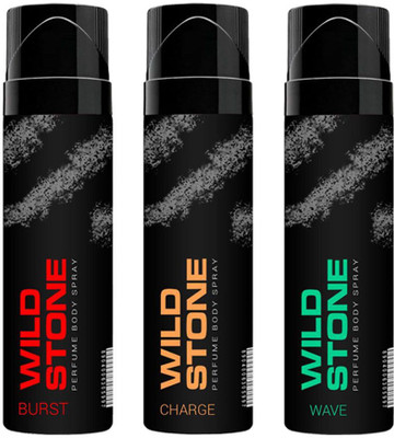 

Wild stone Burst,Charge And Wave No Gas Perfumed Deodorant Spray 120 ml Each Combo Set(Set of 3)