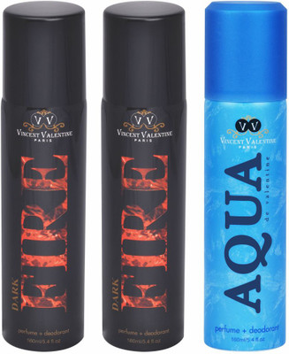 

Vincent valentine paris Set of Dark Fire, Dark Fire & Aqua De Valentine Deodorants Combo Set(Set of 3)