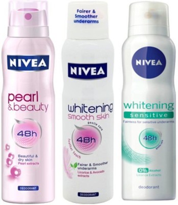 Flipkart - Nivea Whitening Sensitive ,Pearl&Beauty,Smooth Skin Deodorants Pack Of 3 For Women Combo Set(Set of 3)