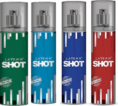 

Layer'r Shot (Set Of 4) Royal,Red,Blaze,Desire Deodorants Pack For Men Combo Set(Set of 4)