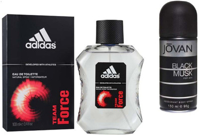 

Adidas Live It Combo's In EDT Team Force & Jovan Men's The Black Musk Deo Combo Set(Set of 2)