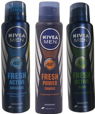 

Nivea Fresh Original,Fresh Power Charge, Rush (Set Of 3) Deo For Men Combo Set(Set of 3)