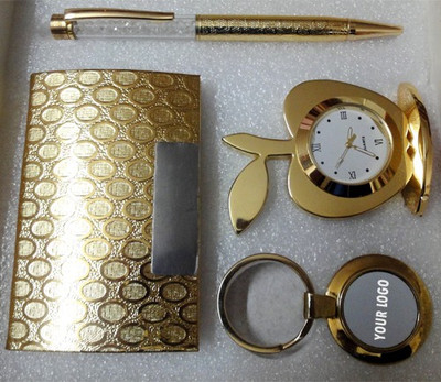 

Dharohar The Heritage All 24k Gold Plated – Crystal Pen, Table Clock, Visiting Card Holder and Key Holder - Combo Corporate Set-I Combo Set(Set of 1)