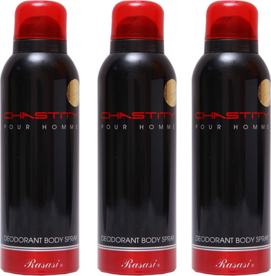 

Rasasi 3 Chastity Men Deodorant Spray - For Men(600 ml, Pack of 3)