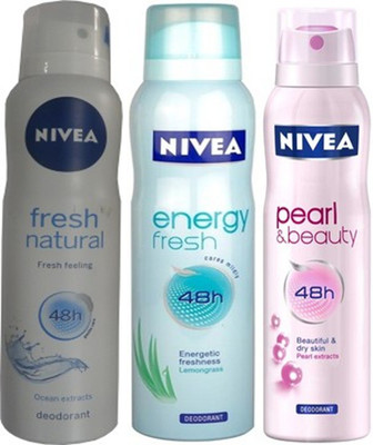 

Nivea Nivea Energy Fresh ,Pearl&Beauty,fresh natural Deodorants Pack Of 3 for Women Combo Set(Set of 3)