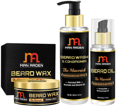 

Man arden Beard Wax - 50gm + Beard Wash (Shampoo) + Beard Oil (The Maverick) - 50ml Combo Set