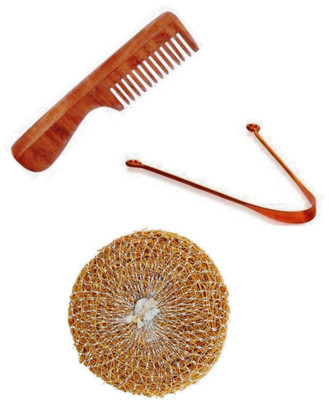 

Etheric Etheric Khus Scrub , Copper Tongue Cleaner & Neem Wood Comb Combo Set(Set of 3)