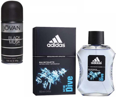 

Adidas Live It Combo's In EDT Ice Dive & Jovan Men's The Black Musk Deo Combo Set(Set of 2)