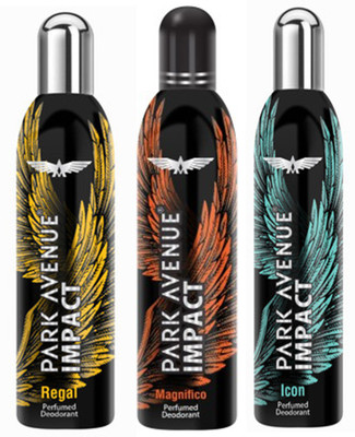 

Park avenue Impact Magnifico,Sharp,Regal prefumed Deodorants pack of 3 for Men Combo Set(Set of 3)