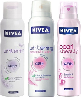 

Nivea Whitening smoothskin,Pearl&Beauty,fruity touch Deodorants Pack of 3 For Women Combo Set(Set of 3)