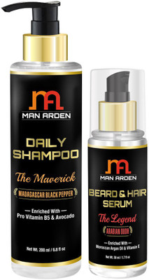 

Man arden Daily Hair Shampoo (The Maverick) - 200ml + Beard & Hair Serum (The Legend) Combo Set