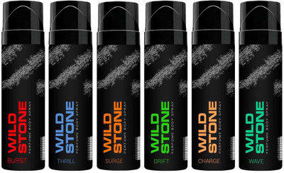 

Wild stone Burst Charge Drift Surge Thrill And Wave No Gas Deodorant Spray 120 ml Each Combo Set(Set of 6)