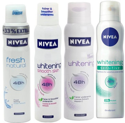 

Nivea Whitening Sensitive ,Fruity Touch,Smooth Skin,fresh Natural Deodorants Pack of 4 For Women Combo Set(Set of 4)