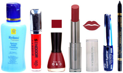 

Rythmx Lipstick And Nail Polish + Eyliner + Sindoor + Remover + Kajal Makeup Combo Pack(Set of 6)