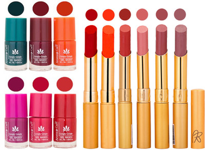 

Aroma Care Famous Combo of Nail Polish with Rythm Long Lasting Lipstick Sets 183201861(Set of 12)