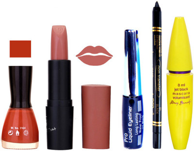 Rythmx Lipstick, Nail Polish, Eyeliner,Black Kajal Makeup Combo Kit 1328(Set of 5)