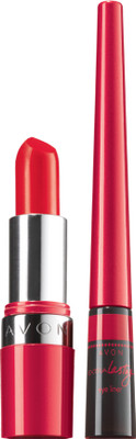 

Avon "Extralasting Eyeliner 2.5ml - Shimmering Black & Avon Color Extralasting Lipstick 3.6g-Crimson Red "(Set of 2)