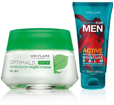 

Oriflame Sweden Optimals White Oxygen Boost Night Cream + North For Men Active After Shaving Moisture Balm(Set of 2)