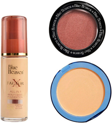 

Blue Heaven X Factor Foundation (Natural), Silk On Face Compact (Natural) & Diamond Blush on 502(Set of 3)
