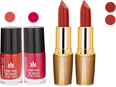 

Aroma Care Orange Nail Polish + Maroon Lipstick Combo 2907201664(Set of 4)