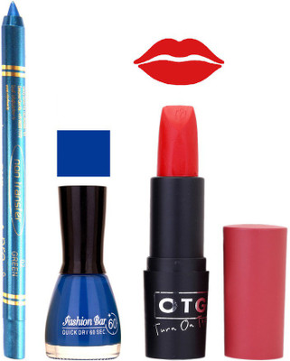 

Fashion Bar Nail Polish , otg Lipstick , Turquoise Blue Kajal Combo49(Set of 3)