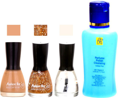 

Fashion Bar Strengthening Nail Polish Remover,Musted,Glitter,Trransperent Nail Polish 52445(Set of 4)