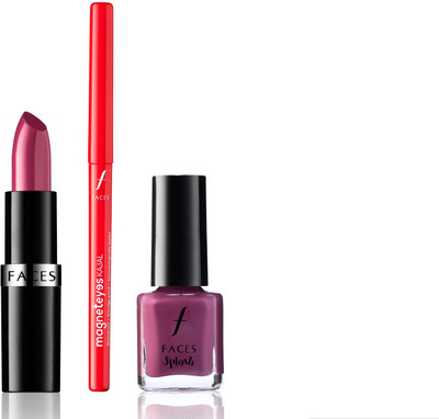 

Faces Go Chic Lipstick Flamboyant Fushsia +Magneteyes Kajal+Splash Nail Enamel Purple Rain(Set of 3)