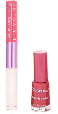 

Color Fever Long Lasting 4741630 Pink Nail Polish+Peach Lipstick(Set of 2)