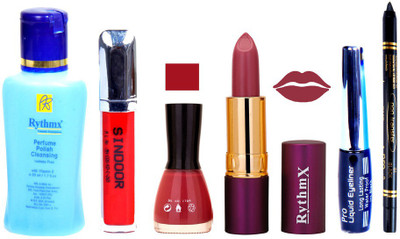 

Rythmx Lipstick ,Remover, Sindoor, Nail Polish,EyeLiner,Black Kajal, Makeup kit Combo 12080(Set of 6)