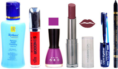 

Rythmx Lipstick And Nail Polish + Eyliner + Sindoor + Remover + Kajal Makeup Combo Pack(Set of 6)