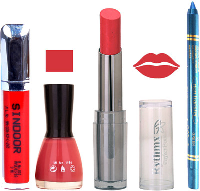 

Rythmx Lipstick Sindoor,Nail Polish,Turquois Blue Kajal Makeup Pack Combo 570(Set of 4)