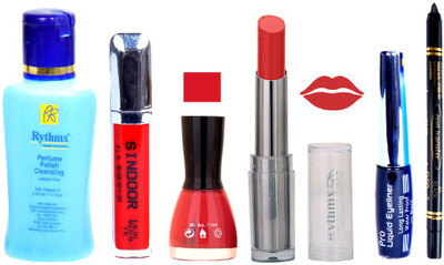 

Rythmx Lipstick And Nail Polish + Eyliner + Sindoor + Remover + Kajal Makeup Combo Pack(Set of 6)