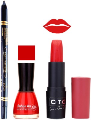 Flipkart - Fashion Bar Nail Polish , OTG Lipstick , Black Kajal Combo 70(Set of 3)