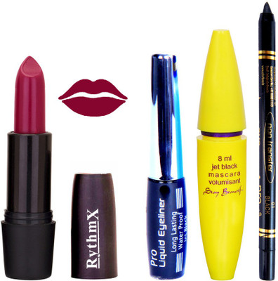 

Rythmx Gotcha Mauve Lipstick Bold Look Eyeliner Black kajal Magnum Beauty Maskara Kit 1098(Set of 4)