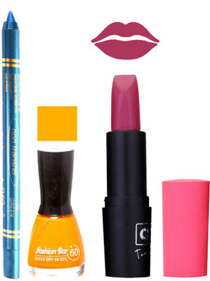 

Fashion Bar Nail Polish , otg Lipstick , Turquoise Blue Kajal Combo53(Set of 3)