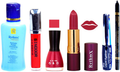 

Rythmx Lipstick ,Remover, Sindoor, Nail Polish,EyeLiner,Black Kajal, Makeup kit Combo 12099(Set of 6)